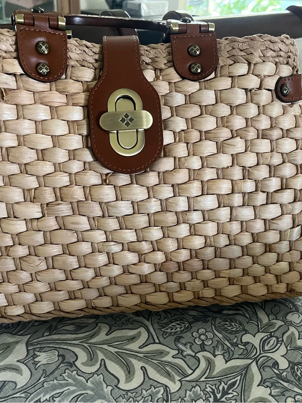 Patricia Nash Tan Leather-Trimmed Woven Tote “Sancia” - Picture 7 of 8
